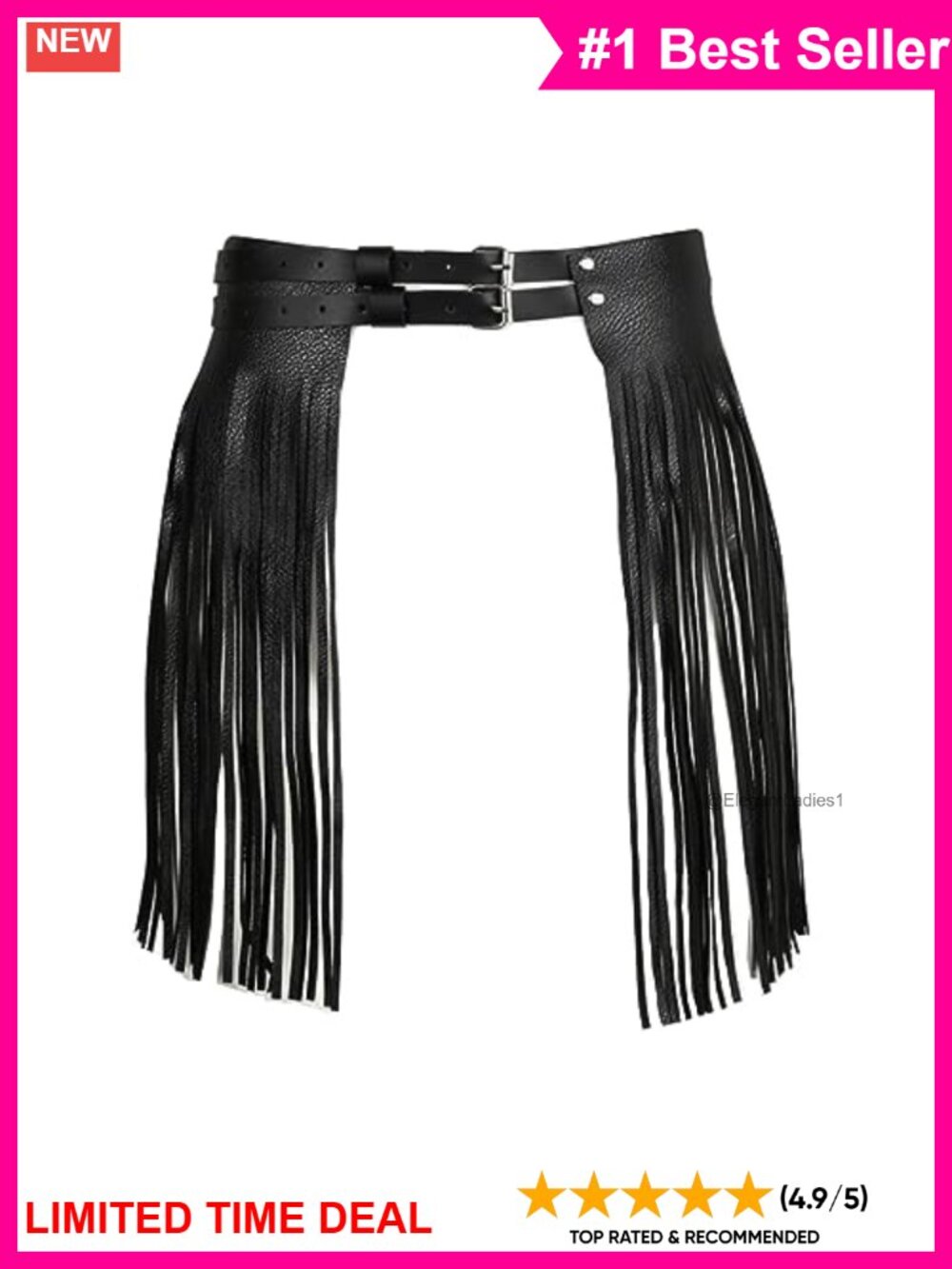 Faux Leather Fringe Tassel Skirt Belt Double Waist Adjustable Clubwear